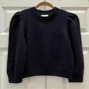 Loeffler Randall Puff Sleeve Sweater Wool Peru Cropped 3/4 Sleeve Dark Navy S